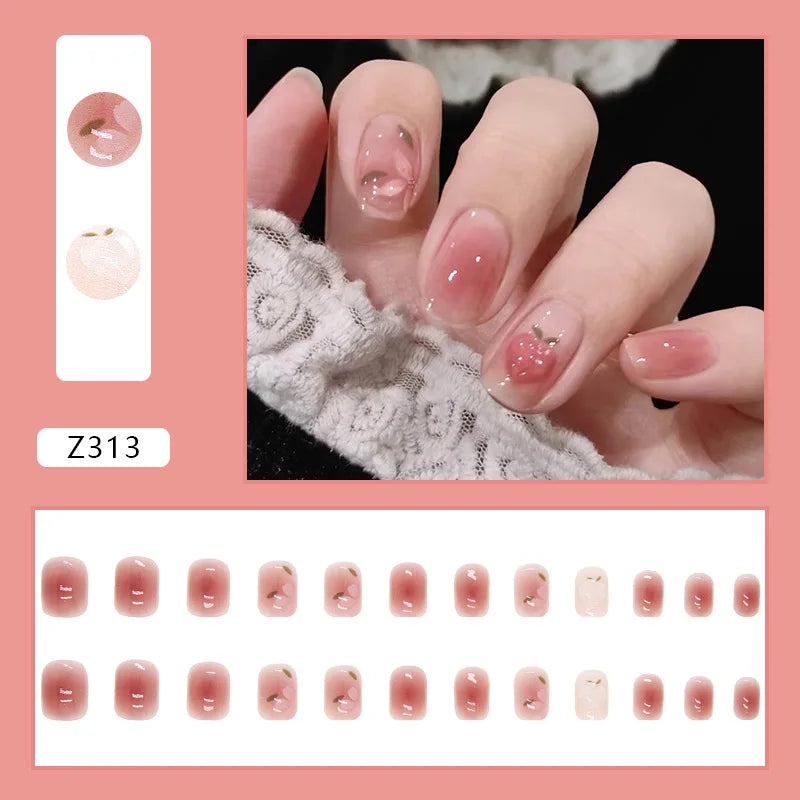 Aichashi Nail Art Fake Nails Long Island Iced Tea Wearing Jiashan Camellia Flower 3D Light Change Love Girl Blush Wearing Press on Nails