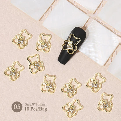 Aichashi 10pcs/bag Butterfly Shaped Nail Rhinestone Star Flower Nail Charm Silver Gold Alloy Nail Pearl Jewelry Accessories Nail Supplies