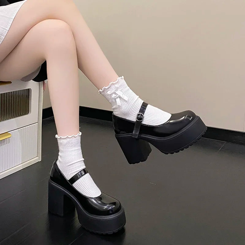 aichashi  -  Fashion White Platform Pumps for Women Super High Heels Buckle Strap Mary Jane Shoes Woman Goth Thick Heeled Party Shoes Ladies