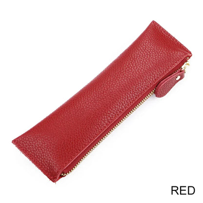 Aichashi BACK TO SCHOOL Natural Leather Zipper Pen Pencil Case Bag Pebbled Grain Leather Creative School Stationary Large Capacity Accessories Pen Pouch