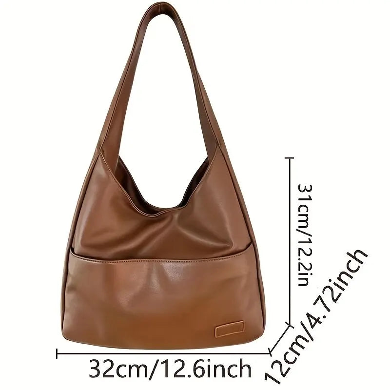 Aichashi BACK TO SCHOOL Women Hobo Bag Simple PU Leather Solid Shoulder Bag Fashion Large Capacity Handbag For School Work