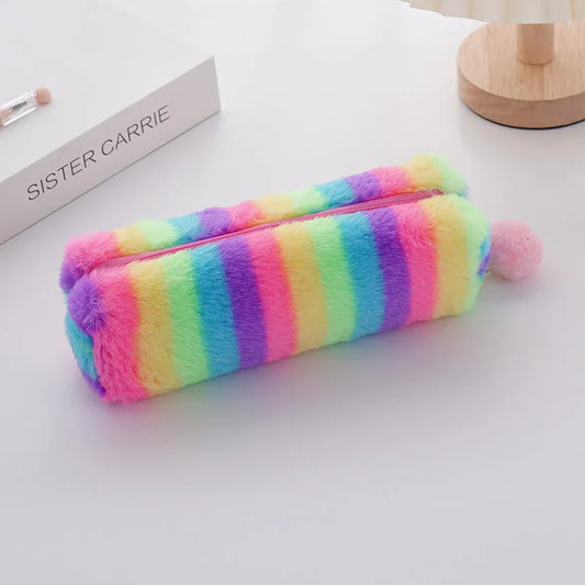 Aichashi BACK TO SCHOOL Rainbow Pencil Case Plush Estuches Escolares Pencilcase Gradient Color Large Capacity Kalemlik School Supplies Pencil Pouch