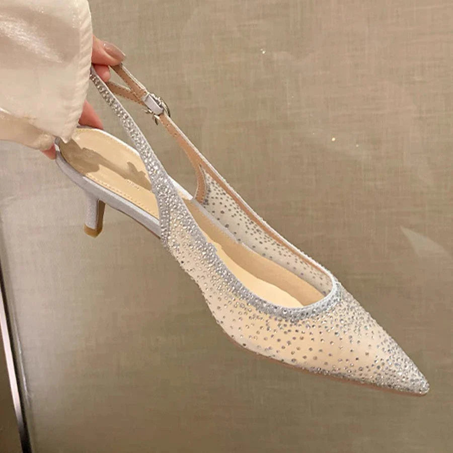 aichashi  -  Luxury Rhinestone High Heels Women Fashion Designer Sandals Party Dress Bridal Shoes Mesh Glitter Pointed Toe Muller Pumps Women