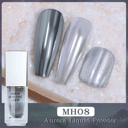 5ml Magic Chrome Liquid Aurora Powder Metallic Mirror Effect Nail Polish Function Top Coat Can Be Use on Any Color Nail Design