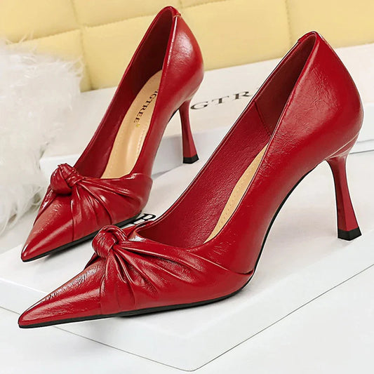 aichashi  -  Winered Women Pumps Sexy High Heels Stilettos Heels 8 Cm Pointed Women Pumps Bowknot Ladies Heels Party Shoes Women Kitten Heels