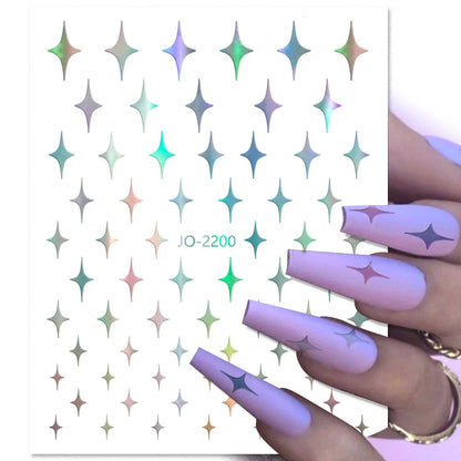 Aichashi 1PCS Black White Butterfly Laser Nail Stickers Y2K Nail Art Decoration Abstract Lines Bronzing Flowers Stickers For Nails