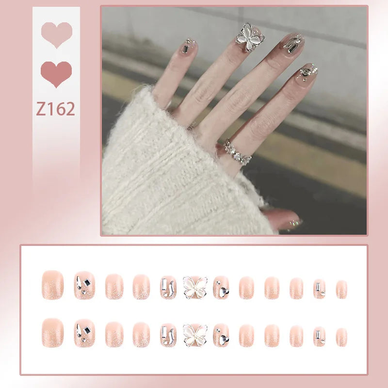 24pcs/box Fake Nails Short Detachable Finished Fingernails Ballet Wearable False Nails press on Square Head Full Cover Nails Tip