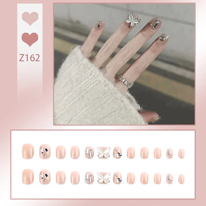 24pcs/box Fake Nails Short Detachable Finished Fingernails Ballet Wearable False Nails press on Square Head Full Cover Nails Tip