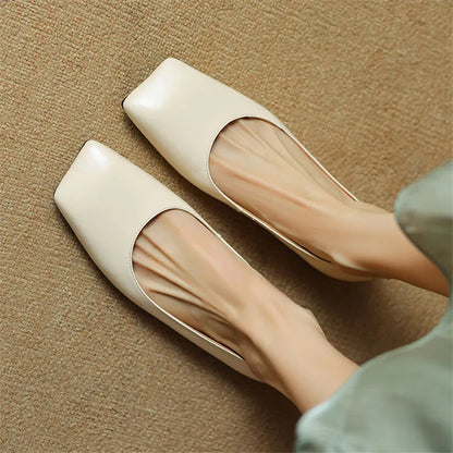 Aichashi New Spring Sheepskin Women Shoes Square Toe Women Pumps Ballet Shoes for Women Zapatos De Mujer Concise Low Heels Ladies Shoes