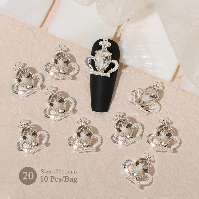 Aichashi 10pcs/bag Butterfly Shaped Nail Rhinestone Star Flower Nail Charm Silver Gold Alloy Nail Pearl Jewelry Accessories Nail Supplies