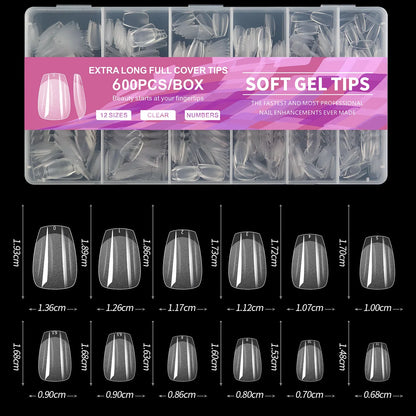 600pcs/Box Semi Frosted Matte Press On Nail Tips Full Cover Acrylic False Nails Oval Almond Sculpted Fake Nail