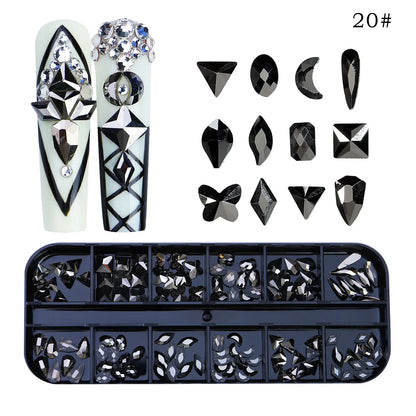 12 Grids/Box Multi-Size Nail Art Rhinestone Decorations AB Crystal Diamond Gems 3D Nails Glitter Glass Non Hotfix Strass Jewelry