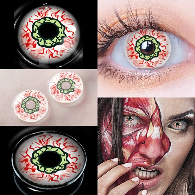 Aichashi 1Pair Halloween Colorful Contact Lenses for Eyes Multicolored Lenses Anime Cosplay Eye Lenses White Black Red Lenses