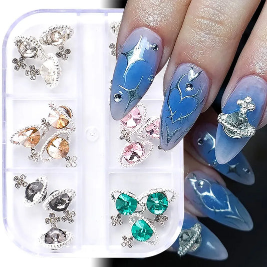 6 Grids Planet Nail Charms Crystal Rhinestones Nail Art Shiny Luxury Jewelry Gems Design DIY Saturn Manicure Decoration