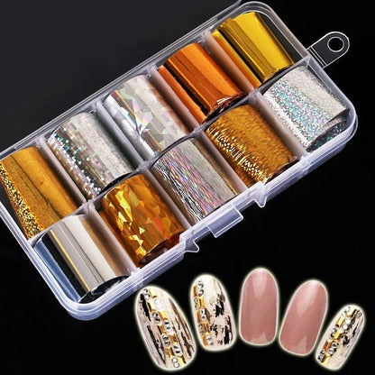 aichashi 1 Box Holographic Nail Foil Set 2.5*60cm Gold Silver  Transfer Sticker Laser DIY Manicure Starry Sky Decals