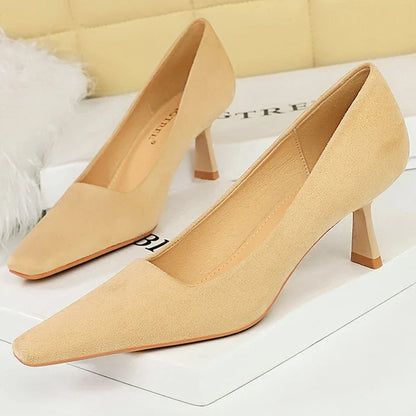 aichashi  -  Shoes Square Toe Women Pumps Suede High Heels 6 Cm Female Shoes Versatile Women's Kitten Heels Fashion Office Shoes