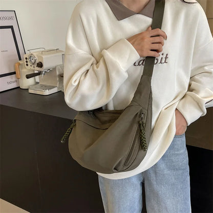 Aichashi BACK TO SCHOOL Leisure Crossbody Hobo Bag with Large Capacity Versatile and Niche Design Nylon Shoulder Bag Student Class Mailman Bag