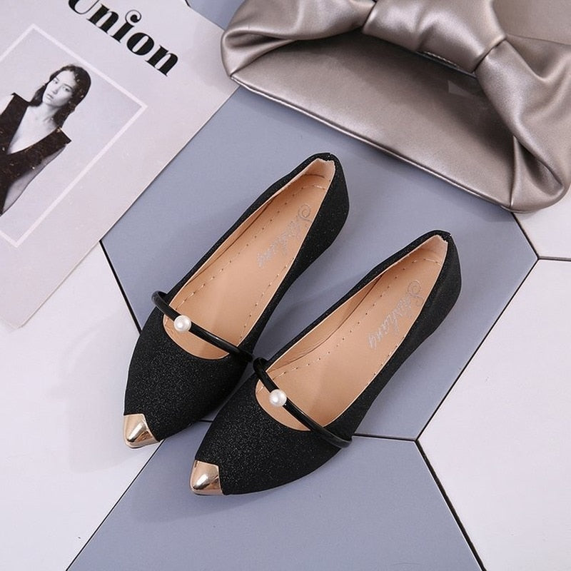 Aichashi Ladies Party Pearl Pumps Women's High Quality Low-Heeled Shoes Female Sequined Cloth Boat Shoes Women Silver Pointed Shoes