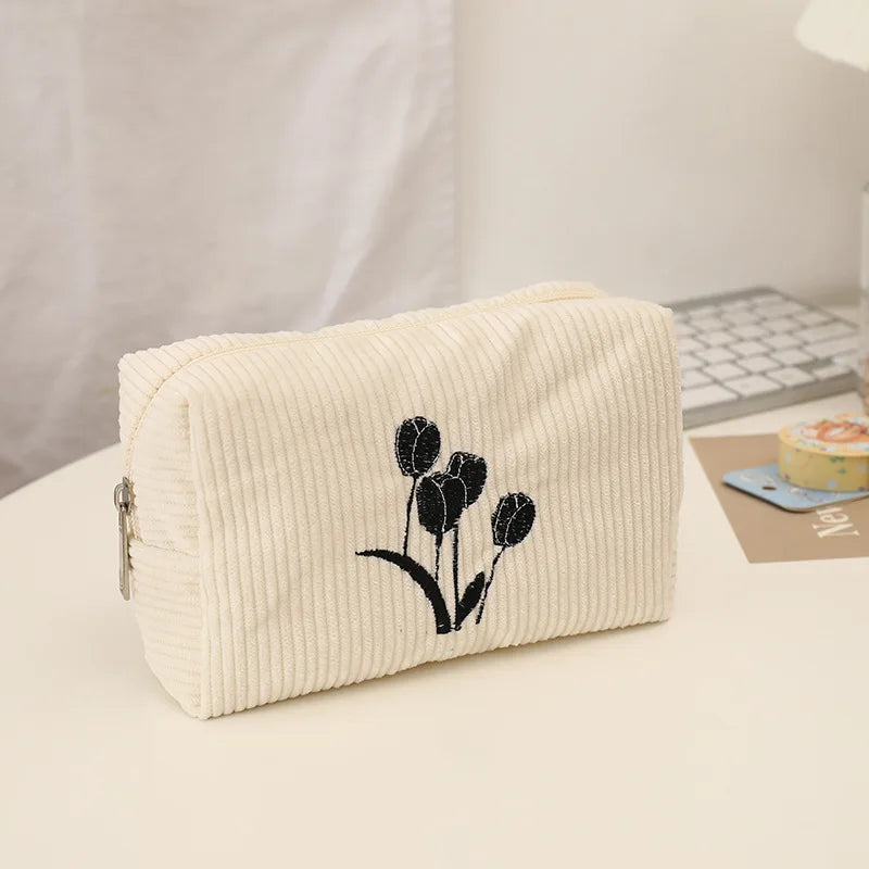 Aichashi BACK TO SCHOOL Flowers Pencil Case School Supplies Large Capacity Pencilcase Estuches Corduroy Trousse Scolaire Piornik Stationery Pencil Pouch