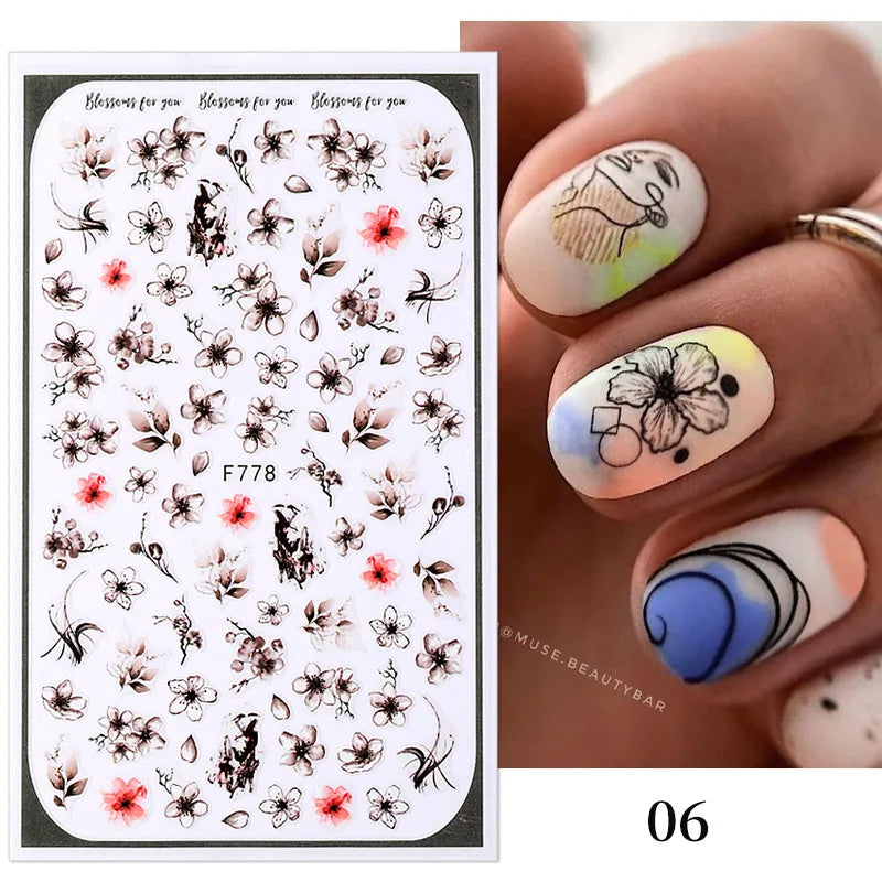 Aichashi 1PCS Black White Butterfly Laser Nail Stickers Y2K Nail Art Decoration Abstract Lines Bronzing Flowers Stickers For Nails