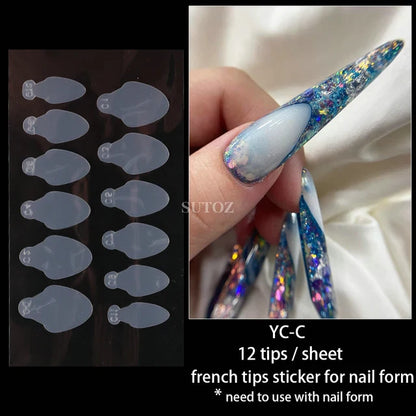 12pcs Dual Nail Forms Reusable Soft Silicone Pads Stencil French Forma Sticker Poly Nail Gel System Extension Nails Mold LEBYC-E