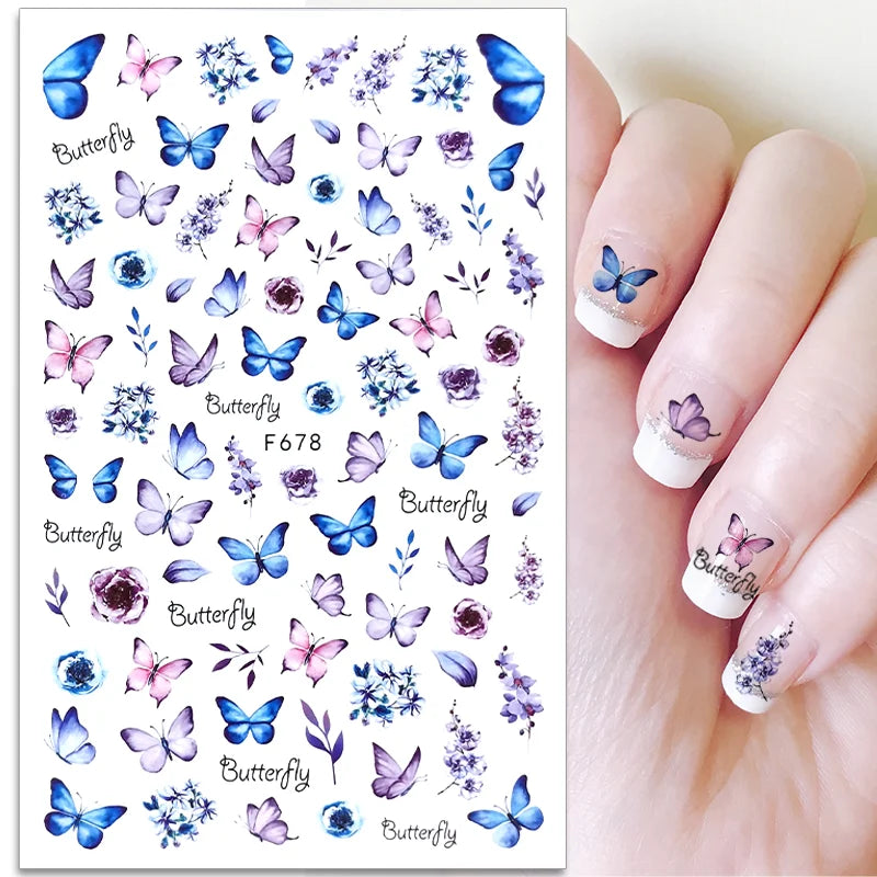 Aichashi 1PCS Black White Butterfly Laser Nail Stickers Y2K Nail Art Decoration Abstract Lines Bronzing Flowers Stickers For Nails