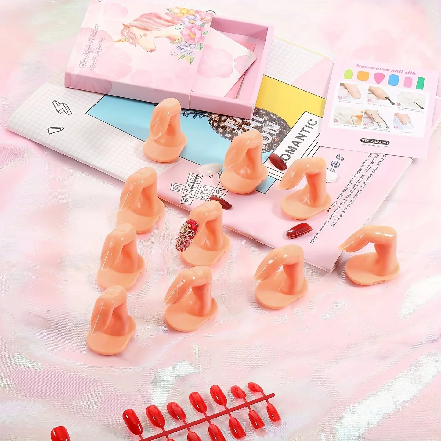 20PCS Professional Practice Finger Manicure Training Hand Acrylic Nail Tip Fake Nails for UV Gel Training Display Manicure Tools