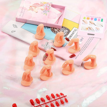 20PCS Professional Practice Finger Manicure Training Hand Acrylic Nail Tip Fake Nails for UV Gel Training Display Manicure Tools