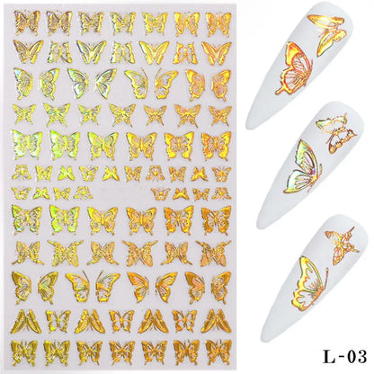 Aichashi 3D Laser Nail Stickers for Nail Art Decorations Gold Sliver Butterfly Nail Bronzing Stereoscopic Decals