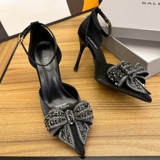 aichashi  -  Bow High Heels Women Luxury Sexy Stiletto Sandals Elegant Office Shoes Female Pointed Party Dress Shoes Pumps