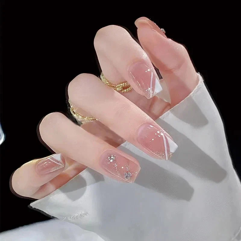 24pcs short square fake nails for women cute bride heart white french tips faux ongles y2k press on false nail supplies nail kit