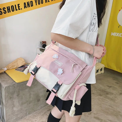 Aichashi BACK TO SCHOOL Korean Fashion Casual Big Bag Student School Bags for Teenage Girls Messenger Bag Shoulder Bag Crossbody Bags Women