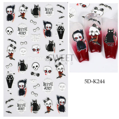 5D Gems Spider Embossed Nail Stickers Design Centipede Red Eyeball Adhesive Sliders Holiday Party New Year Decals Manicure Foils