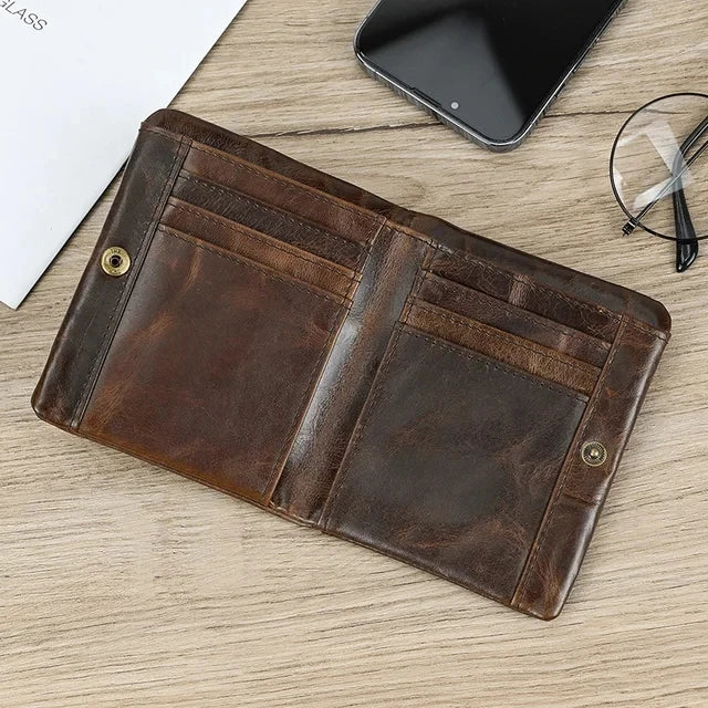 Aichashi Genuine Leather Short Wallet Bifold Card Holder Short Purse Male Cow Leather Men's Coin Wallet Real Cowskin Zipper Wallet