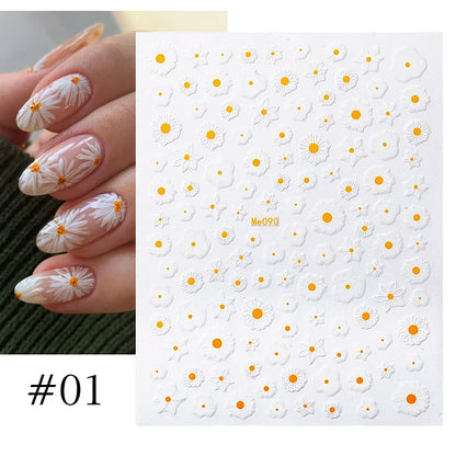 Aichashi 3D Laser Sakura Flower Nail Sticker Aurora Decals Glitter Star Butterfly Floral Adhesive Sliders Cherry Blooming Manicure