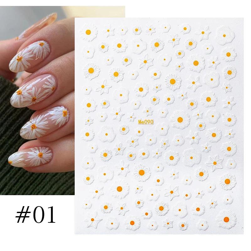 Aichashi 3D Laser Sakura Flower Nail Sticker Aurora Decals Glitter Star Butterfly Floral Adhesive Sliders Cherry Blooming Manicure