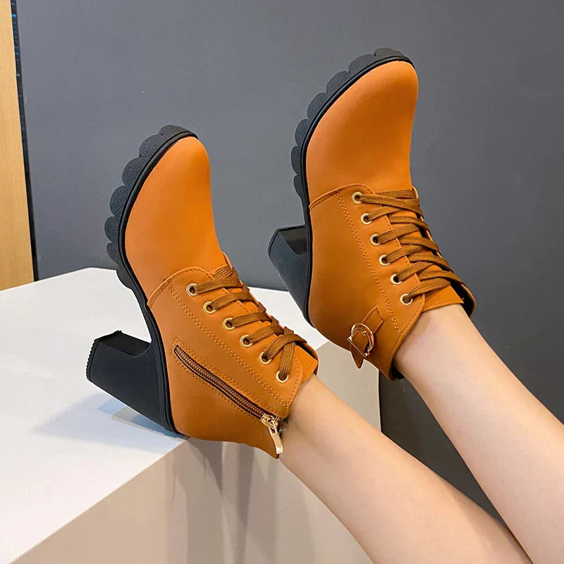 Aichashi New Spring Winter Women Pumps Boots High Quality Lace-up European Ladies Shoes PU High Heels Boots Fast Delivery Platform Boots