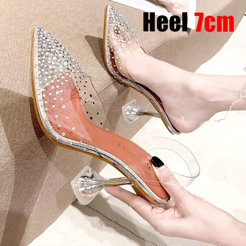 Aichashi Luxury Women Pumps Transparent High Heels Sexy Pointed Toe Slip-on Wedding Party Brand Fashion Shoes For Lady Size 34-43