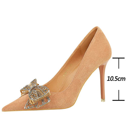 aichashi  -  Spring New Women Heels Fashion Women Pumps Rhinestone Bowknot High Heels Ladies Shoes Luxury Elegant Party Shoes Plus Size 43