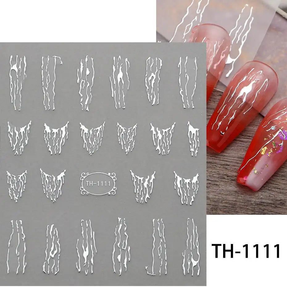 Aichashi 1PCS Black White Butterfly Laser Nail Stickers Y2K Nail Art Decoration Abstract Lines Bronzing Flowers Stickers For Nails