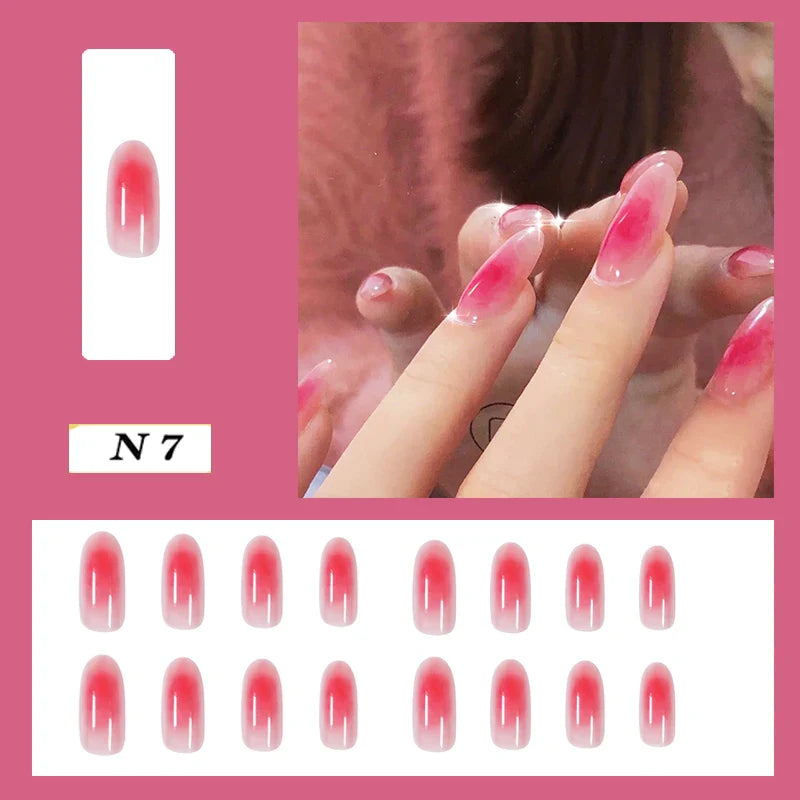 24pcs false nails matte Green Nails Patch with glue Removable Long Paragraph Fashion Manicure press on Nail tips