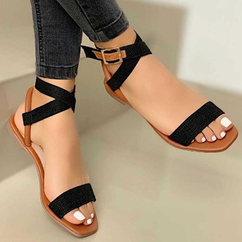 Aichashi Flat Women Sandals Summer Women Cross Strap Sandals Fashion Open Toe Elegant Women Shoes Comfortable Sexy Sandals Women