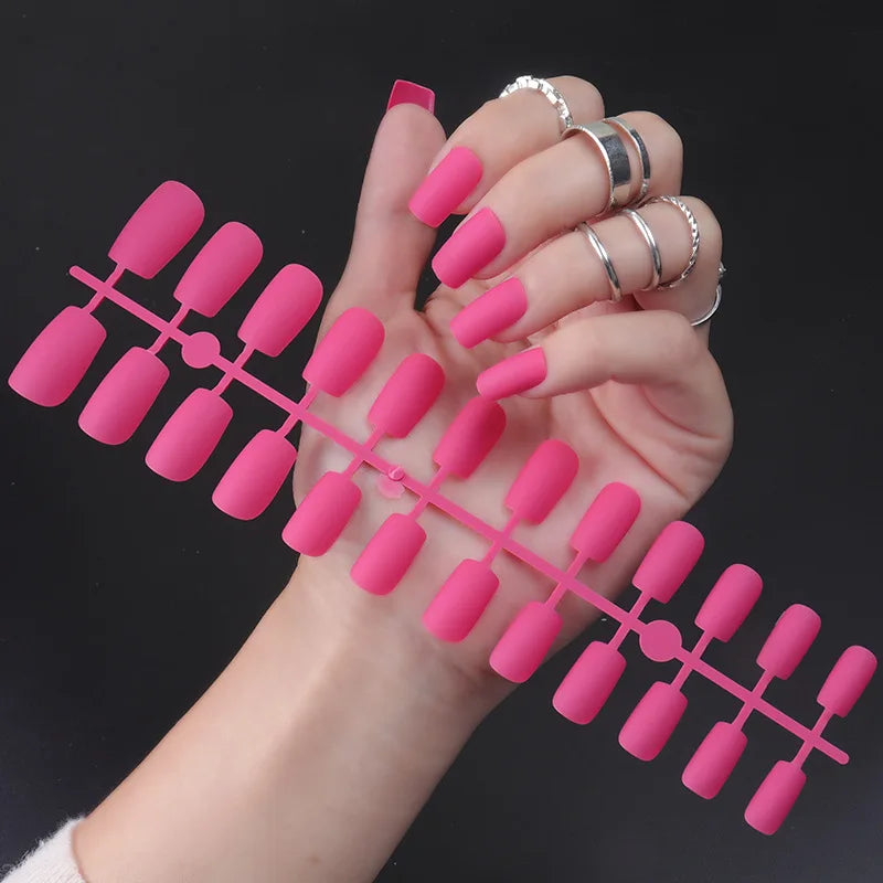 Aichashi 24Pcs/Set Matte False Nails Glue Square Head Frosted Press On Fake Nail Tips Full Cover Artificial Fingernails Ballet Detachable