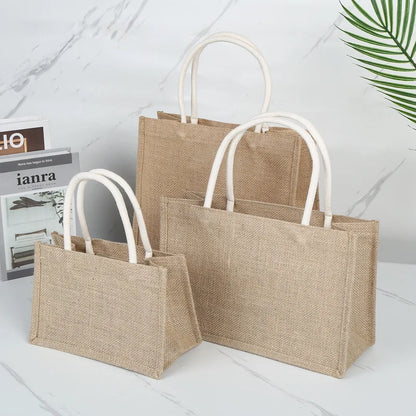 1Pcs Burlap Handbag Portable Linen Bag Retro Coarse Linen Jute Bag Reusable For Gift Bags Daily Sundries Storage Shopping Bags