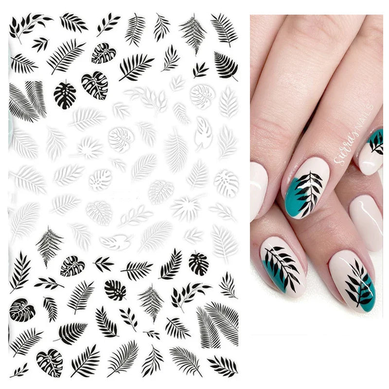 Aichashi 1PCS 3D Black and White Nail Art Stickers Nail Art Decoration Star Moon Butterfly Nail Decal Color Snake Sticker Manicure