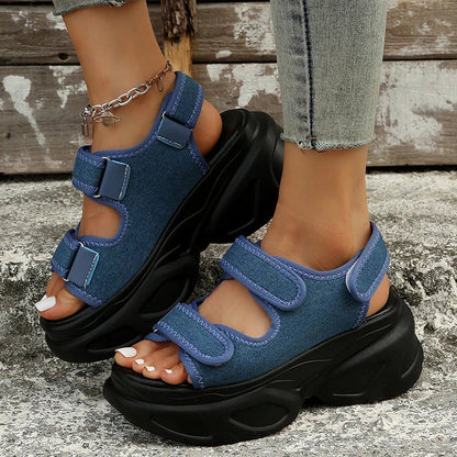 aichashi Blue Denim Chunky Platform Sandals Women Summer Plus Size Wedge Sandals Woman Gothic Hook Loop Thick Bottom Sandalias Mujer