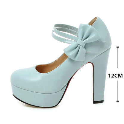 aichashi  -  Spring High Heels Women Platform Pumps Ankle strap Shallow Mouth Single Shoes Bow Ladies High Heels White Wedding Women Shoes