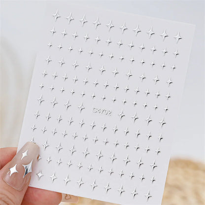 Aichashi 5pcs 3D Ranbom Mix Shape Silver Nail Nail Art Decoration Stickers Luxury Kawaii Star Series Sliders Decals Nail Accessories DIY