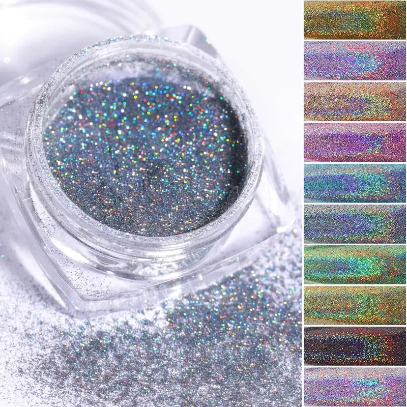 1Box Laser Nail Glitter Holographic Powder for Nails Mirror Polishing Chrome Pigments Shimmer Dip Powders Nail Art Decorations