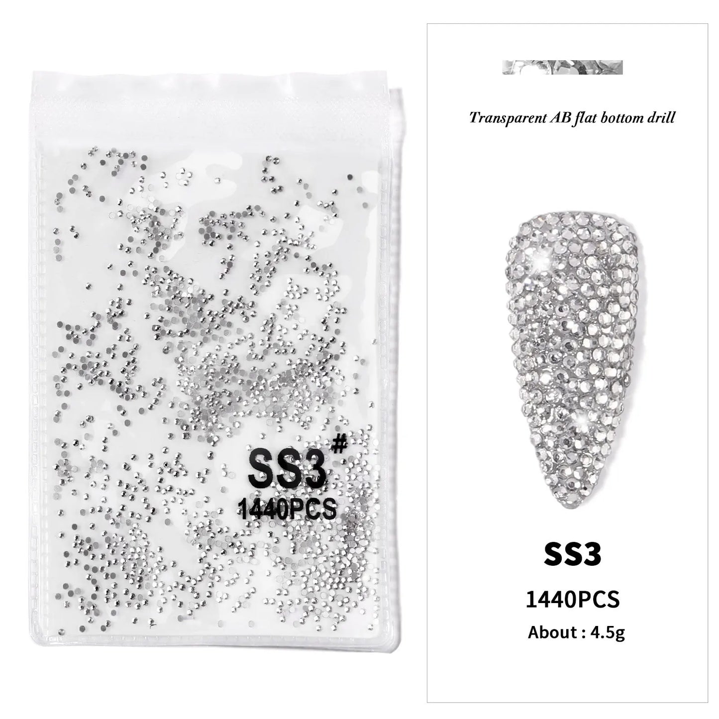 144/288 /1440pcs SS3-SS50 Crystal AB Clear Nail Rhinestones Non Hotfix Flat Back Stones DIY Strass Nail Art Decor Accessories